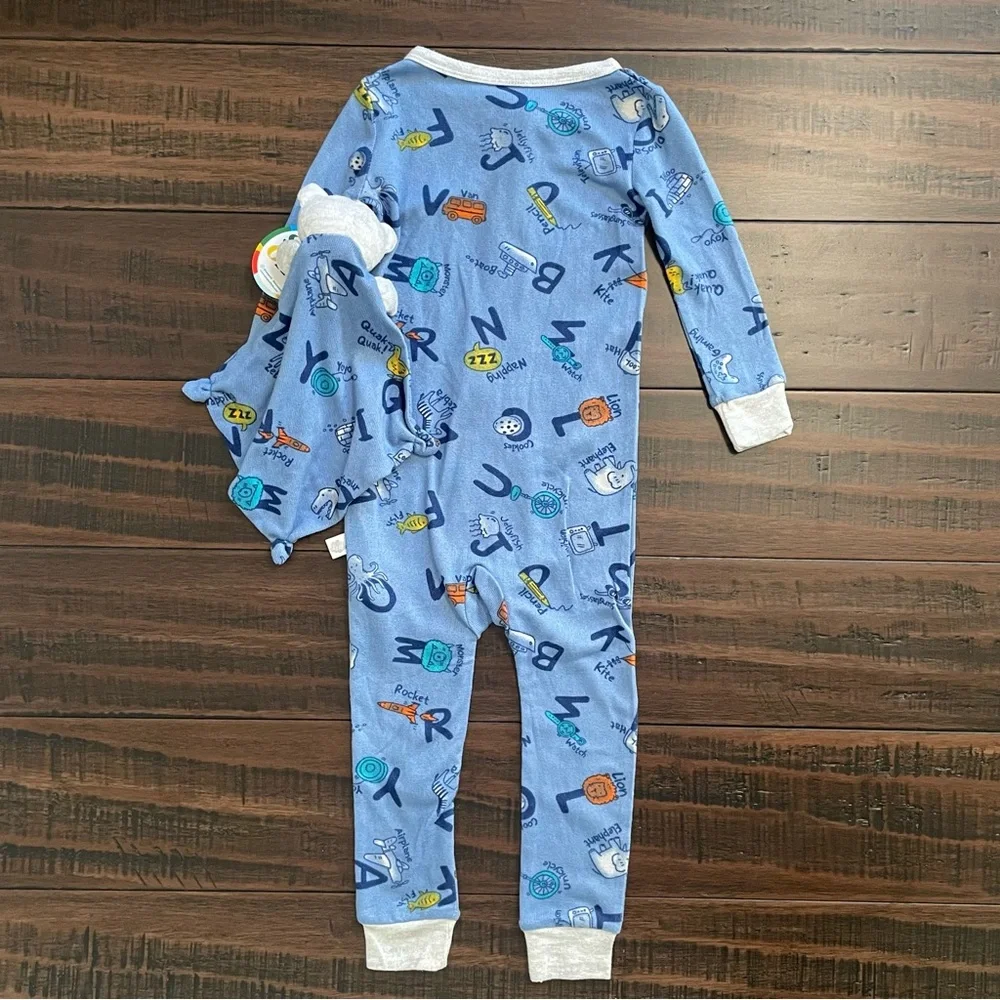Sleep On It Alphabet Print Pajamas with Matching Lovey NWT